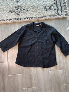 CHICOS Linen Too | 3/4 Sleeve | Black Button Down | Size 2 - Picture 1 of 8