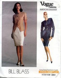 80s Vogue Designer Sewing Pattern 2251 Bill Blass Misses Lined Dress Size 12-16 - Picture 1 of 2