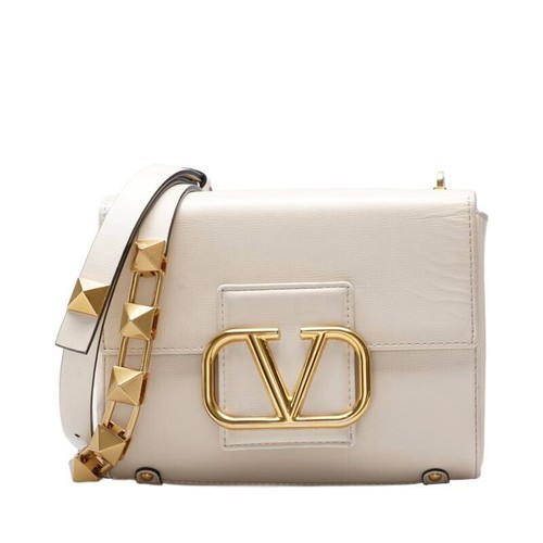 Borsa a tracolla Valentino Garavani avorio con borchie insegna catena