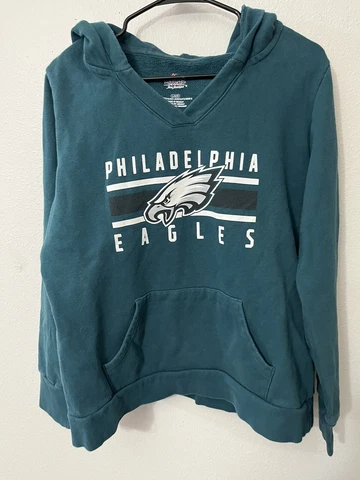Majestic Fan Fashion Blue Philadelphia Eagles V-Neck Pullover Hoodie Women L NFL Cover