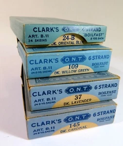 Vintage Lot of 4 Clark's O.N.T. 6 Strand Cotton Skeins Boxes with Contents - Picture 1 of 8