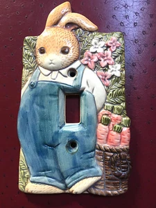 Vintage Ceramic Peter Rabbit Bunny Switch Plate for Baby or Child, FREE US Ship - Picture 1 of 6