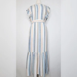 FOR CYNTHIA Striped Maxi Dress Size XL Linen Blend Ruffle Flutter Sleeve Banded - Picture 1 of 11