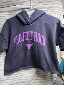 Under Armour Project Rock Girls YLg Short Sleeve Hoodie CutOff Style EUC! HTF - Picture 1 of 6