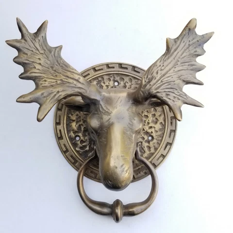 Moose Head Rustic Door Knocker Large Solid Brass, Ornate Detail 8-1/2"  #D5 Cover