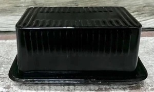 Plato molde mantequilla cubierta gruesa retro de vidrio verde esmeralda - Imagen 1 de 4