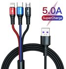 Universal 3 in 1 USB Braide Cable Fast Charger Type C Lead For iOS and Micro USB