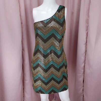 Vestido ceñido al cuerpo Frederick's para mujer Chevron lentejuelas un hombro Foto 1 de 4