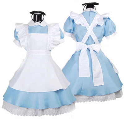 Anime Cute Maid Outfit Lace Trim Apron Lolita Dress Uniform Costume Cosplay Set - Image 1 of 3