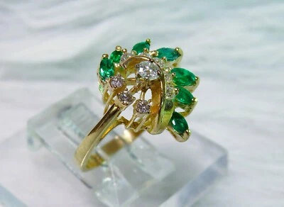 14K gold 1ct. Emerald Diamond Cocktail Ring sz. 5-3/4 - Image 1 of 4