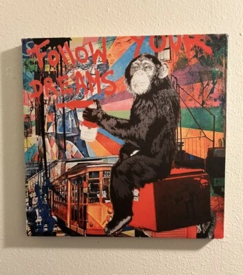 Pintura/impresión de pared de arte callejero Banksy 12x10 “Sigue tus sueños” mono graffiti Foto 1 de 3