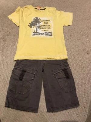Conjunto de camisetas Boden Shorts & Mayoral, 5 años, marrón y amarillo, en muy buena condición Foto 1 de 4