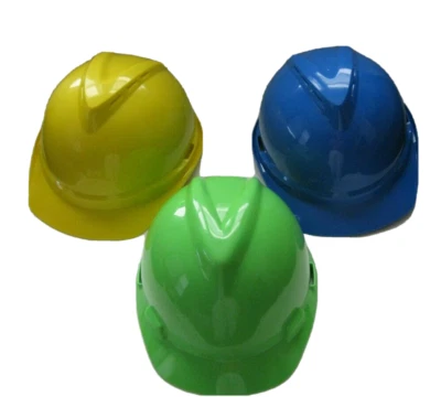MSA Hard Hat V-Gard 500 Ala Trinquete Suspensión Fas-Trac Verde Amarillo Azul EE. UU. Foto 1 de 2