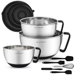 Stainless Steel Mixing Bowls: Metal Mixing Bowl Set with Lids and Handles Non-sl - Picture 1 of 6