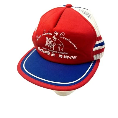 De Colección Años 80 ROJO BLANCO AZUL Malla CAMIONERO Sombrero Snapback CONSTRUCCIÓN DE MADERA Gorra Cuello Rojo Foto 1 de 4