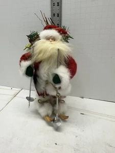 SANTA CLAUS w/Wooden Snow Skis Figurine 9inch Tall Christmas Sweater Winter #F6 - Picture 1 of 7