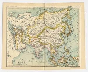 1912 ANTIQUE POLITICAL MAP OF ASIA CHINA INDIA SAUDI ARABIA / VERSO TURKEY - Picture 1 of 7