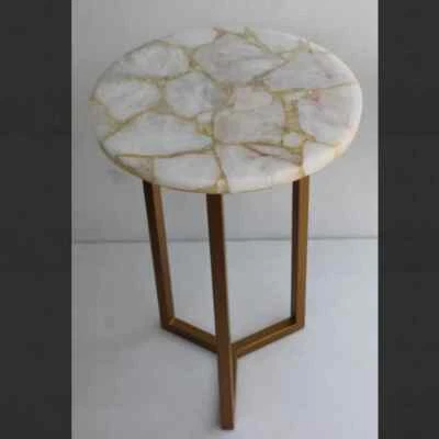White Quartz Console Side Table Top, Natural Quartz Agate End Table Top Decor - Image 1 of 4
