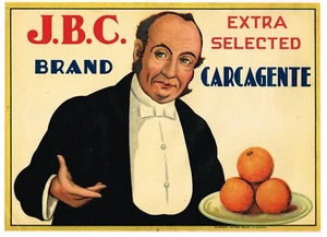 ORIGINAL VINTAGE 1930S ORANGE CRATE LABEL SPANISH SPAIN BUTLER CARCAGENTE WAITER - Picture 1 of 1