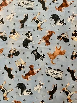 REALISTA PERRO PATAS VARIEDAD CACHORRO PERRO AZUL TELA ALGODÓN FQ Foto 1 de 4