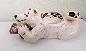 Blue Sky White Polar Bear Votive Holder Ceramic Heart 7x 3 inch H Goldmine - Picture 1 of 5