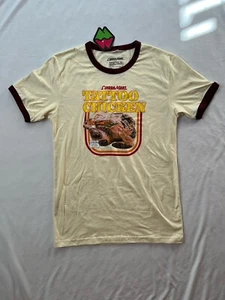 Omega Mart Ringer T-Shirt Mens Extra Small Cream Tattoo Chicken Crew Neck - Picture 1 of 10