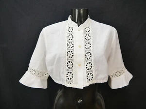 Gr.48 Dirndlbluse weiß Bluse für Dirndl Baumwollmischung mit Spitze B9598 - Bild 1 von 4