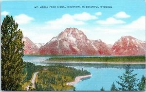 Vintage WY Postcard Mount Mt Moran Signal Mountain Wyoming Scenic View Unposted - Picture 1 of 2