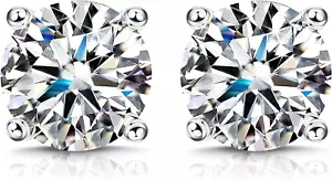 Orecchini Moissanite 1Ct 2Ct Brillante Taglio Rotondo D Colore VVS1 Orecchini Co - Foto 1 di 12