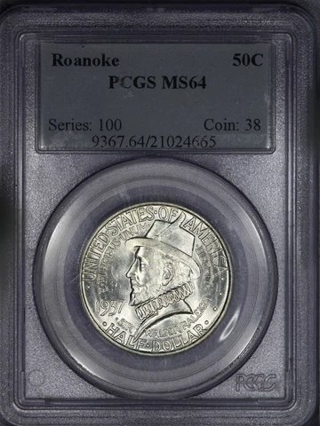 1937 Roanoke Commemorative Half Dollar 50c PCGS MS64 Old Holder - White + Flashy Cover