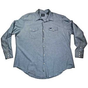 WRANGLER Pearl Snap Shirt Western Cowboy Blue Chambray Men's 3XL XXL Vintage - Picture 1 of 15