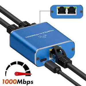 1000Mbps RJ45 Ethernet Splitter 1 to 2 Gigabit Network Adapter w/USB Power Cable - Picture 1 of 11