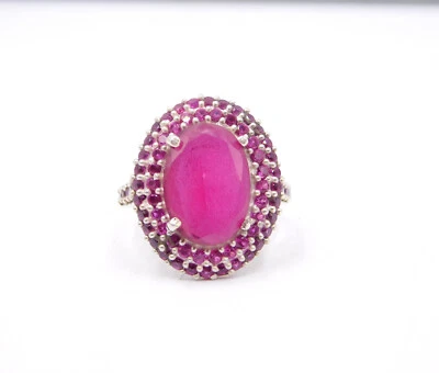 Lab- Create Ruby & Zircon Cut Stone 925 Sterling Silver Two Tone Ring Size 7" - Image 1 of 4