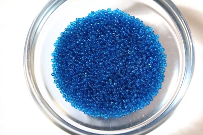 Antique/Vintage Micro Seed Beads-13/0 Transparent Rich Turquoise Blue-28 g bag - Image 1 of 4