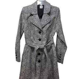 Cabi 007 Trench Coat 4034 Zebra M Medium Stripe Button Tie Black White Pockets - Picture 1 of 11