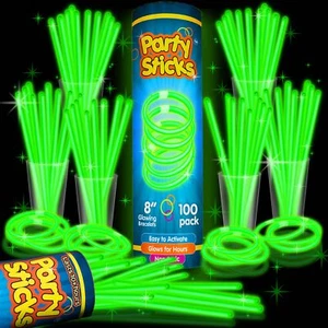 PartySticks Green Glow Sticks Party Supplies 100pk - 8 Inch Glow in the Dark - Picture 1 of 6