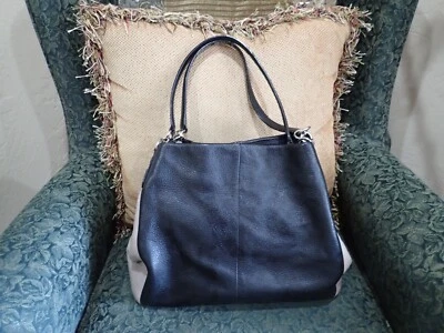 Coach Phoebe Purse Bag Exotic Trim Pebble Leather Black/Tan F38251 - Image 1 of 4