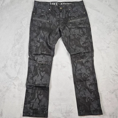 Pantalones de mezclilla Raw X camuflados para hombre 36 negros grises desgastados cremalleras grunge skate rockero Foto 1 de 4