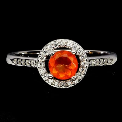 925 Sterling Silver Ring Round Orange Opal 5mm Natural Gemstone Jewelry Size 7 - Image 1 of 4