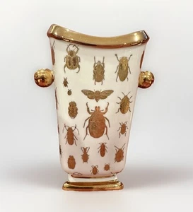 JONATHAN ADLER Botanist Specimen Beetle Insect Vase Gold & White - Picture 1 of 13