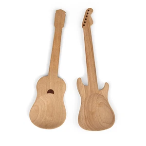 Set of 2 Rockin' Guitar Shaped Wooden Spoons Kitchen and Dining Accessories - Picture 1 of 2