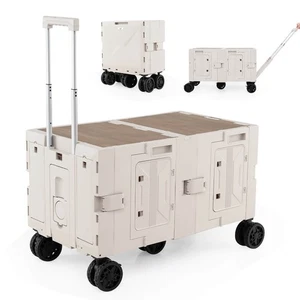 Large Foldable Utility Cart w/ 2-Tier Storage Crates 5 Rotate Wheels Metal - Picture 1 of 9