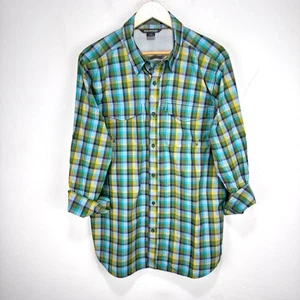 ExOfficio Estacado Long Sleeve Shirt Men Large Blue Green Check Vented Travel - Picture 1 of 11