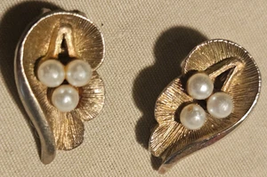 Schmuck - Vintage Ohrringe - goldfarben - Kunstperlen Strass - Clip On - Bild 1 von 3
