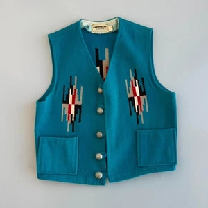 Vintage Americraft Chimayo Aztec Vest Blue Southwestern Button Front Size 36 - Picture 1 of 7