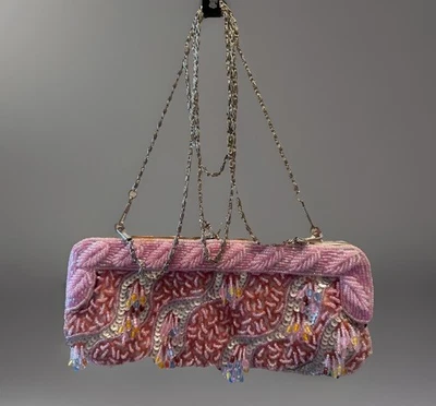 Vintage Beaded Evening Purse Clutch With Great Beadwork and Jeweled Kiss Clasp - Image 1 of 4