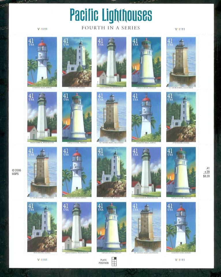 US 4146-4`15 Pacific Lighthouses, Complete Sheet/20, Mint NH - Image 1 of 1
