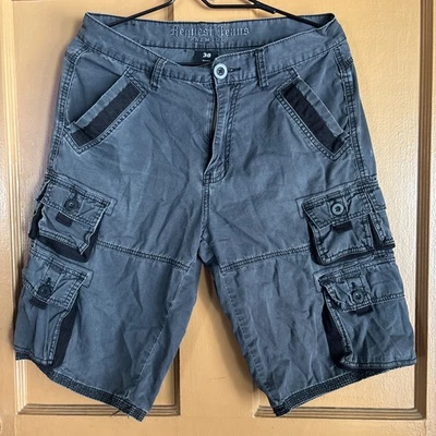 Pantalones Cortos Request Jeans Hombre Gris Carga Multi Bolsillo y Botones Talla 30 Foto 1 de 4