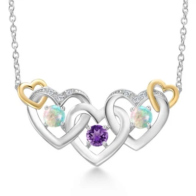 Plata 925 y Oro Amarillo 10K Amatista Ópalo Blanco y Diamante Cultivado en Laboratorio Blanco Foto 1 de 3