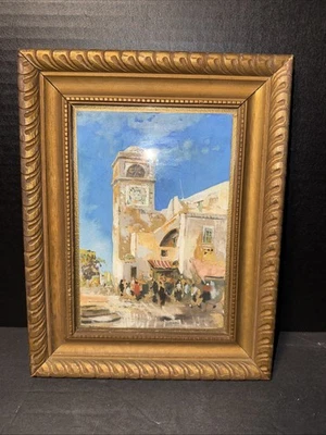PINTURA AL ÓLEO VINTAGE ESCENA PUEBLO ESPAÑOL CALLE CASCO ANTIGUO Envío Gratis Foto 1 de 4